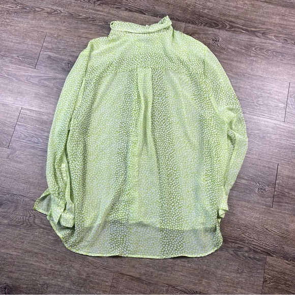 Lane Bryant Shirt Women 22 Kelly Green Animal Print Sheer Button Front Career - Picture 10 of 10